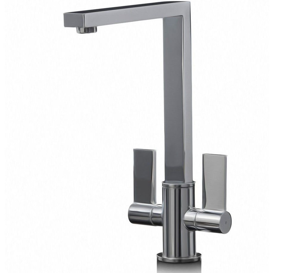 Ayton Mono Bloc with twin Flat Handles and Square spout - Gun Metal