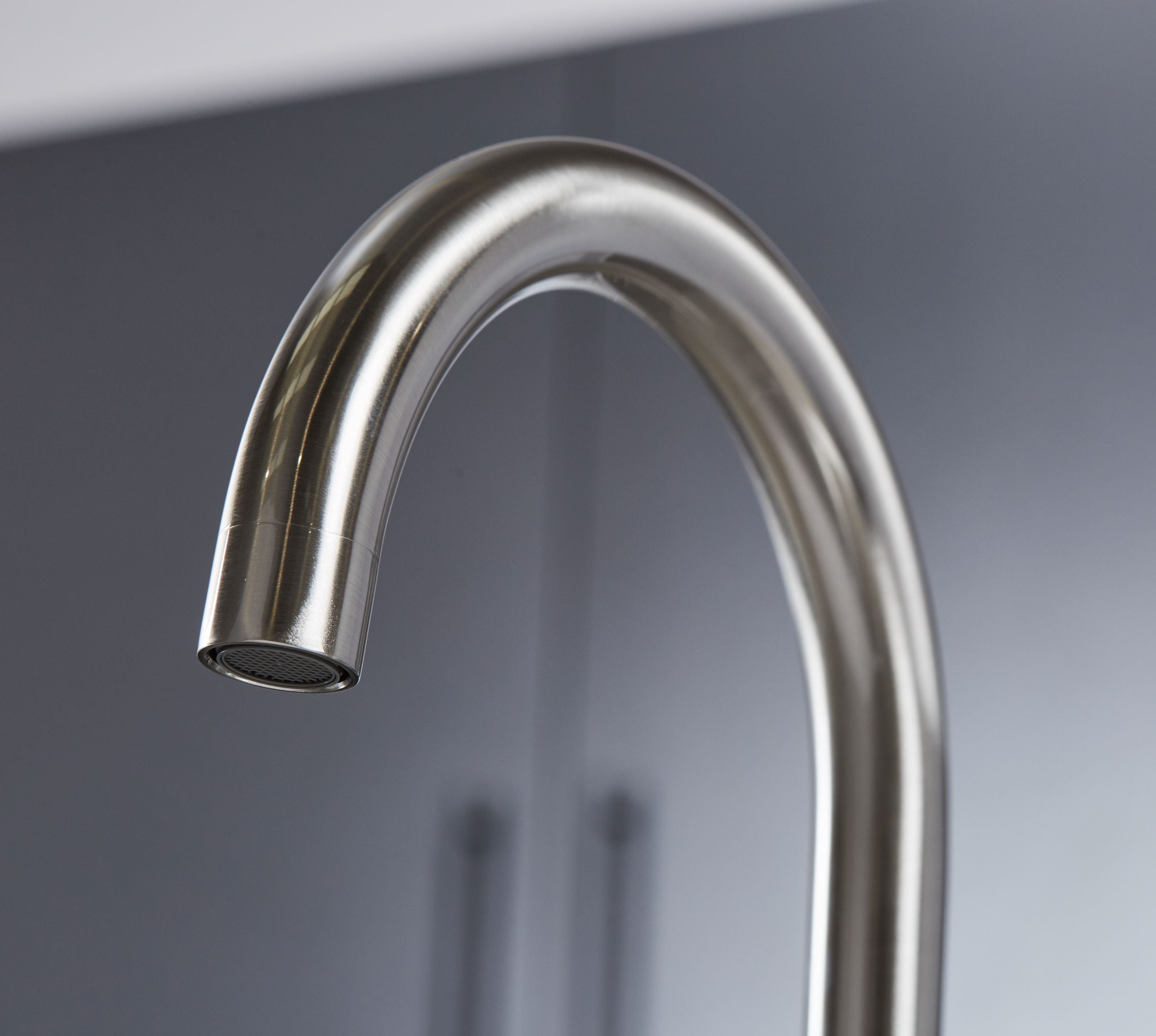 Imperial Twin Lever Traditional Style Swan Neck Mono Bloc Tap - Brushed Nickel with White Levers