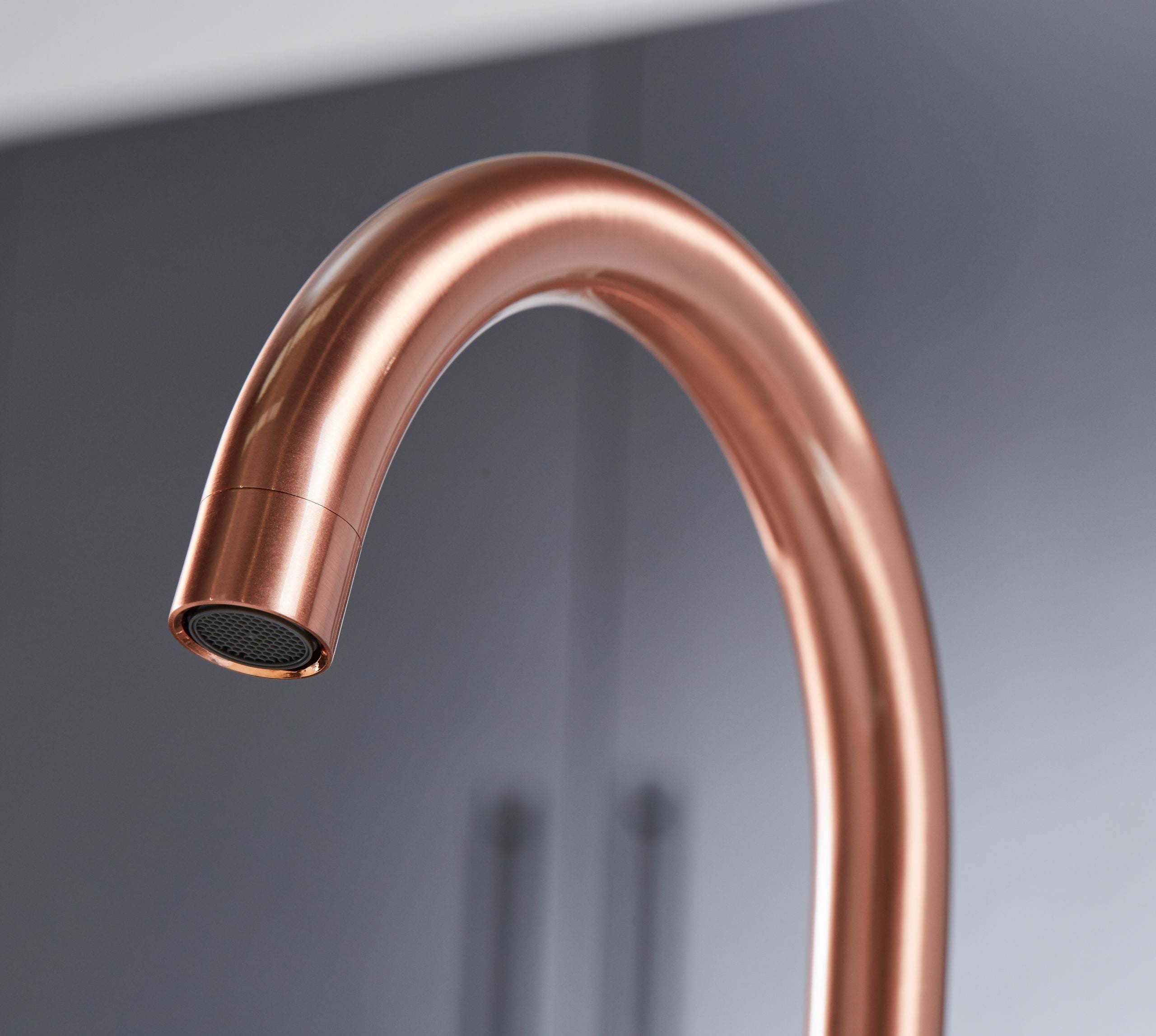 Imperial Twin Lever Traditional Style Swan Neck Mono Bloc Kitchen Tap - Copper with White Handles