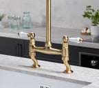 Traditional Bridge white ceramic lever sink mixer tap - Brushed Brass