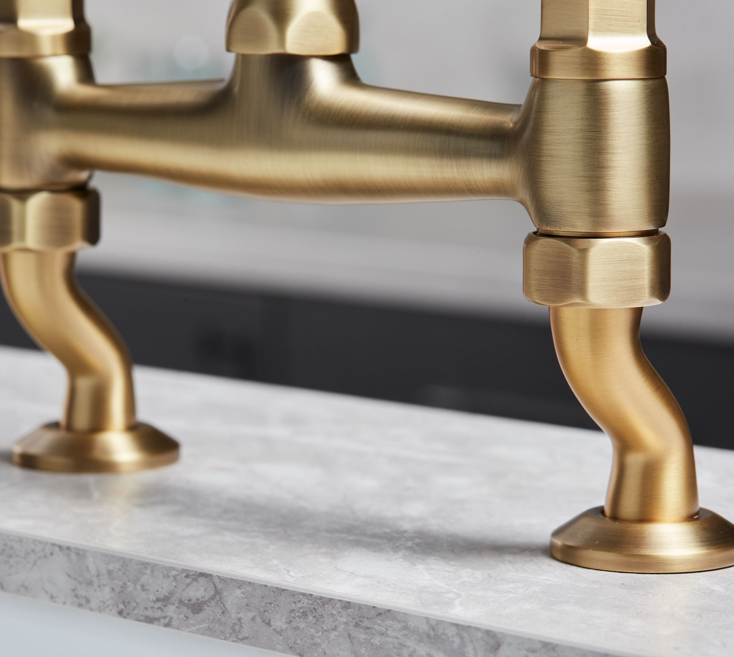 Traditional Bridge white ceramic lever sink mixer tap - Brushed Brass