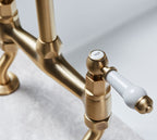 Traditional Bridge white ceramic lever sink mixer tap - Brushed Brass