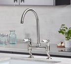 Traditional Bridge white ceramic lever sink mixer tap - Brushed Nickel