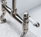 Traditional Bridge white ceramic lever sink mixer tap - Brushed Nickel