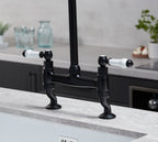 Traditional Bridge White ceramic lever sink mixer tap - Matt Black