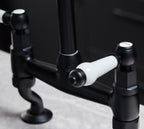 Traditional Bridge White ceramic lever sink mixer tap - Matt Black
