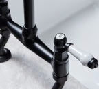 Traditional Bridge White ceramic lever sink mixer tap - Matt Black