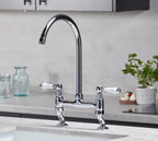 Traditional Bridge white cermaic levers sink mixer tap - Chrome