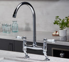 Traditional Bridge white cermaic levers sink mixer tap - Chrome