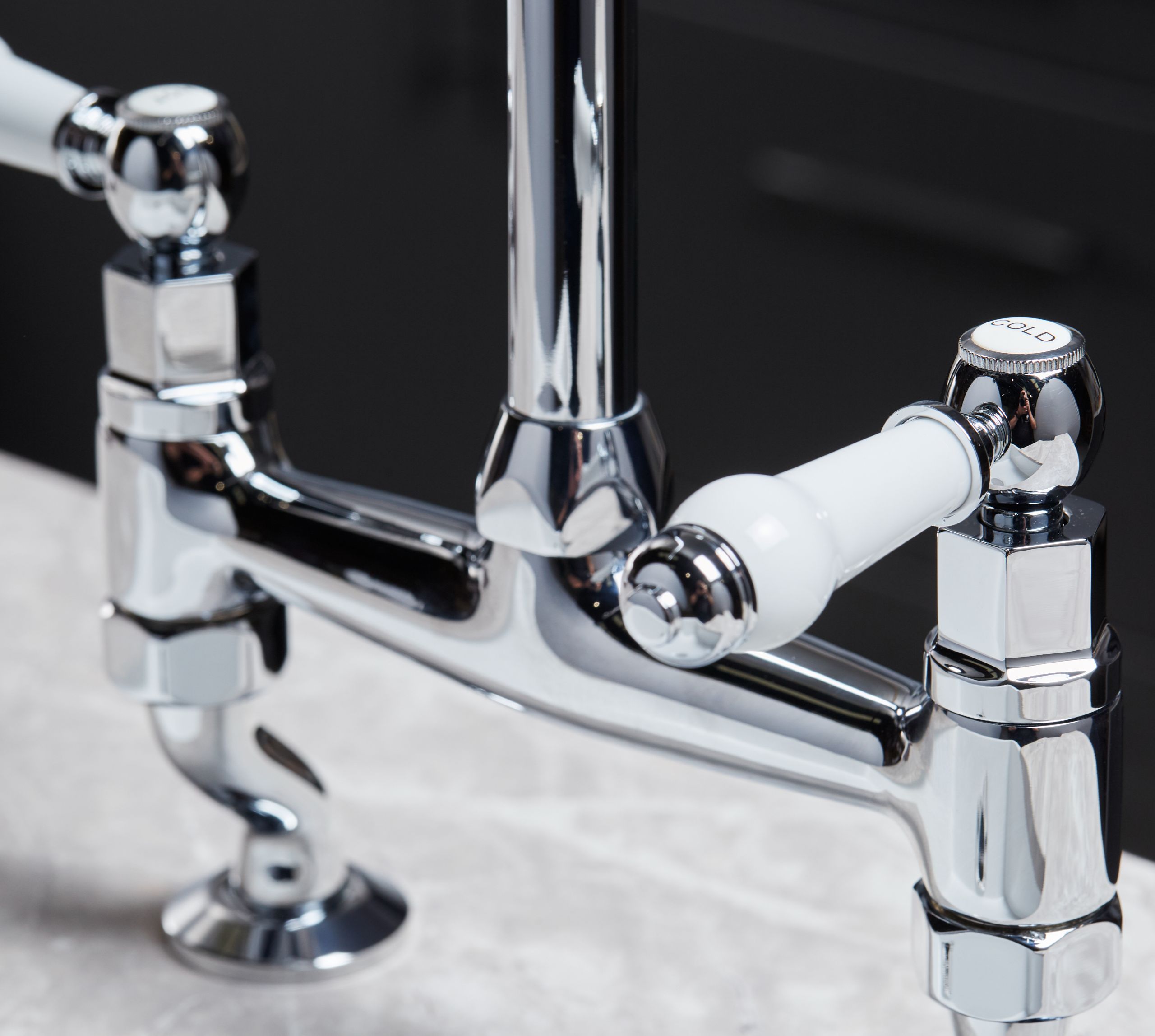 Traditional Bridge white cermaic levers sink mixer tap - Chrome