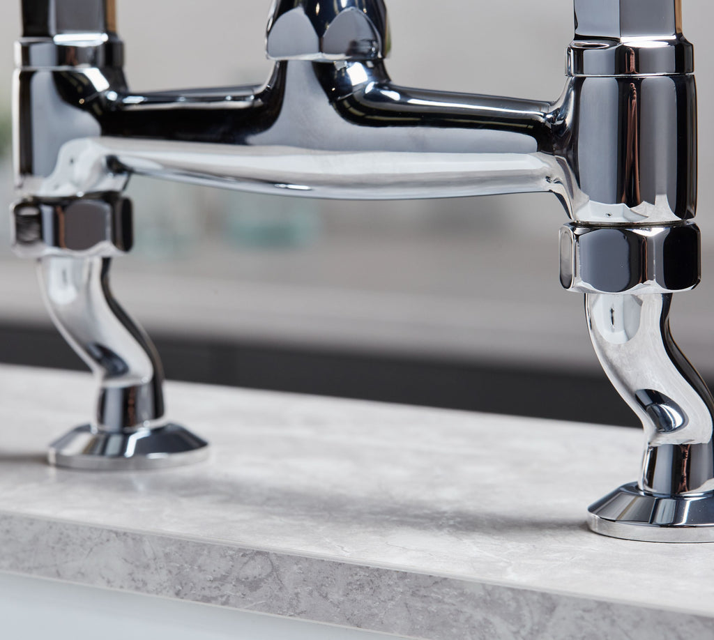 Traditional Bridge white cermaic levers sink mixer tap - Chrome