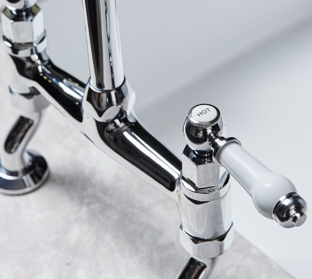 Traditional Bridge white cermaic levers sink mixer tap - Chrome
