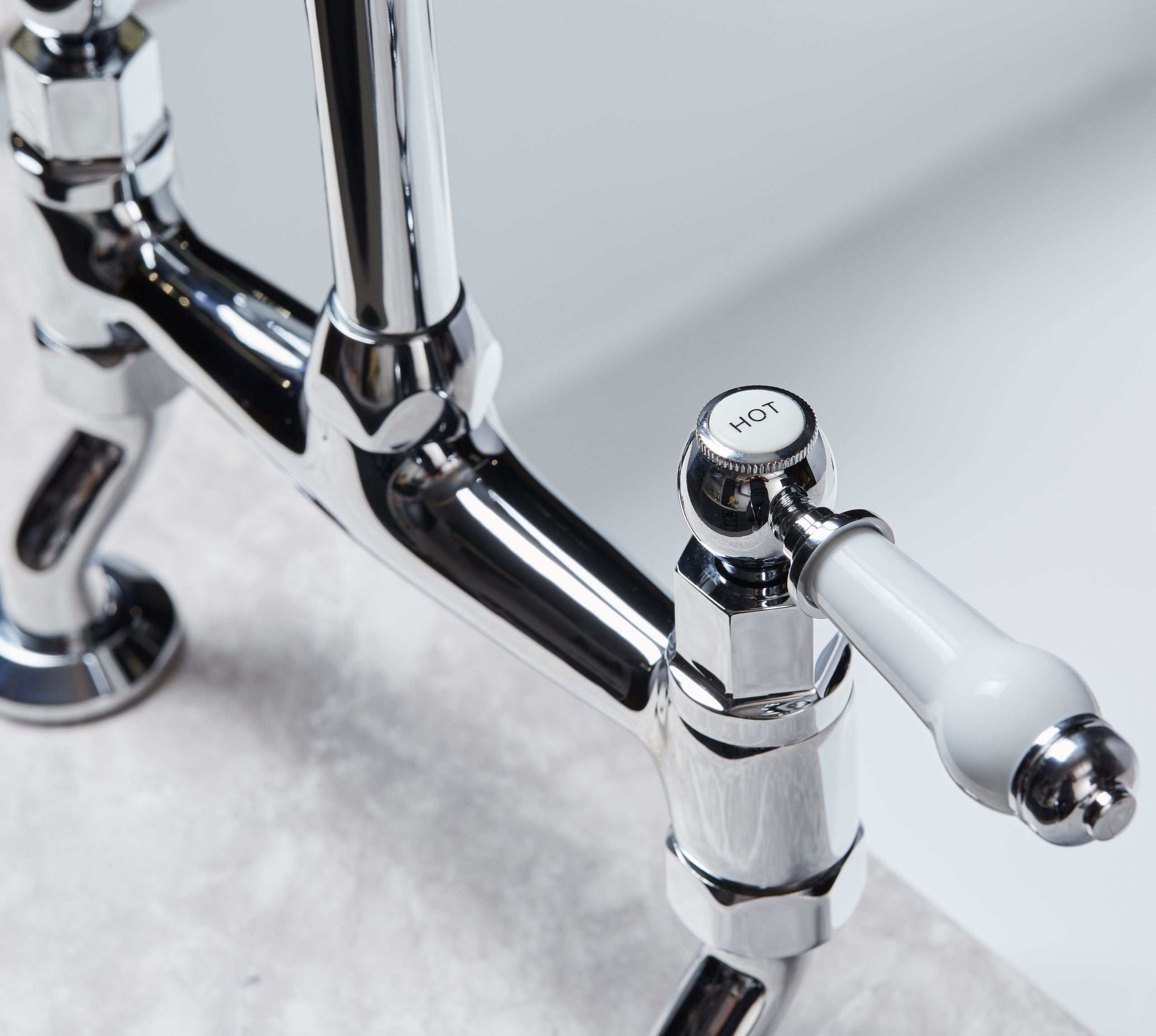 Traditional Bridge white cermaic levers sink mixer tap - Chrome