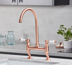 Traditional Bridge white ceramic lever sink mixer tap - Copper