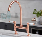 Traditional Bridge white ceramic lever sink mixer tap - Copper