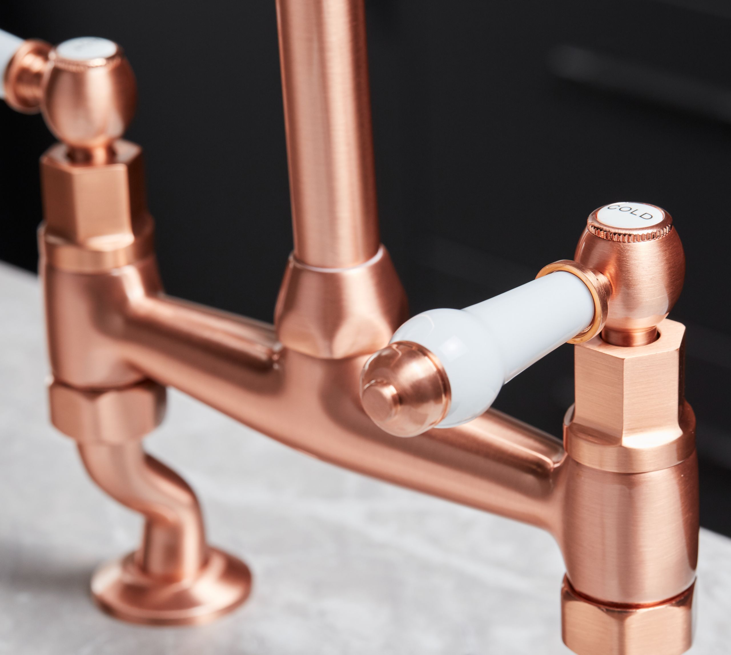 Traditional Bridge white ceramic lever sink mixer tap - Copper