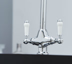 Imperial Twin Lever Traditional Style Swan Neck Mono Bloc Tap - Chrome with white handles