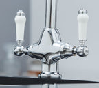 Imperial Twin Lever Traditional Style Swan Neck Mono Bloc Tap - Chrome with white handles