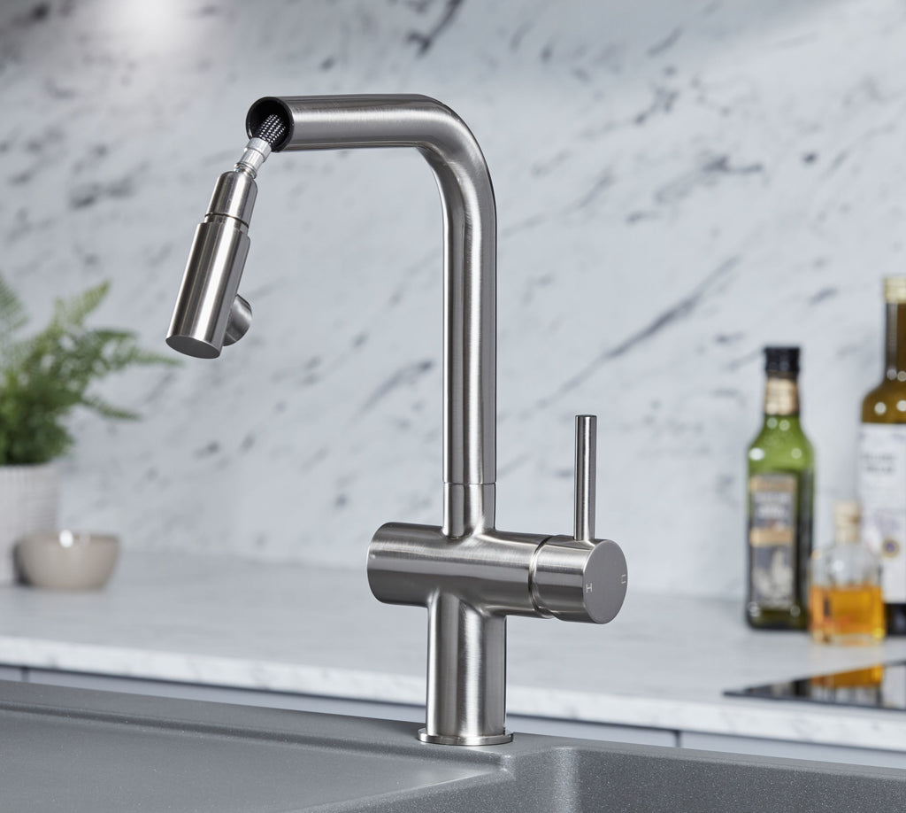 Ingleton L Shaped Single Lever Handle Pull Out - Brushed Nickel