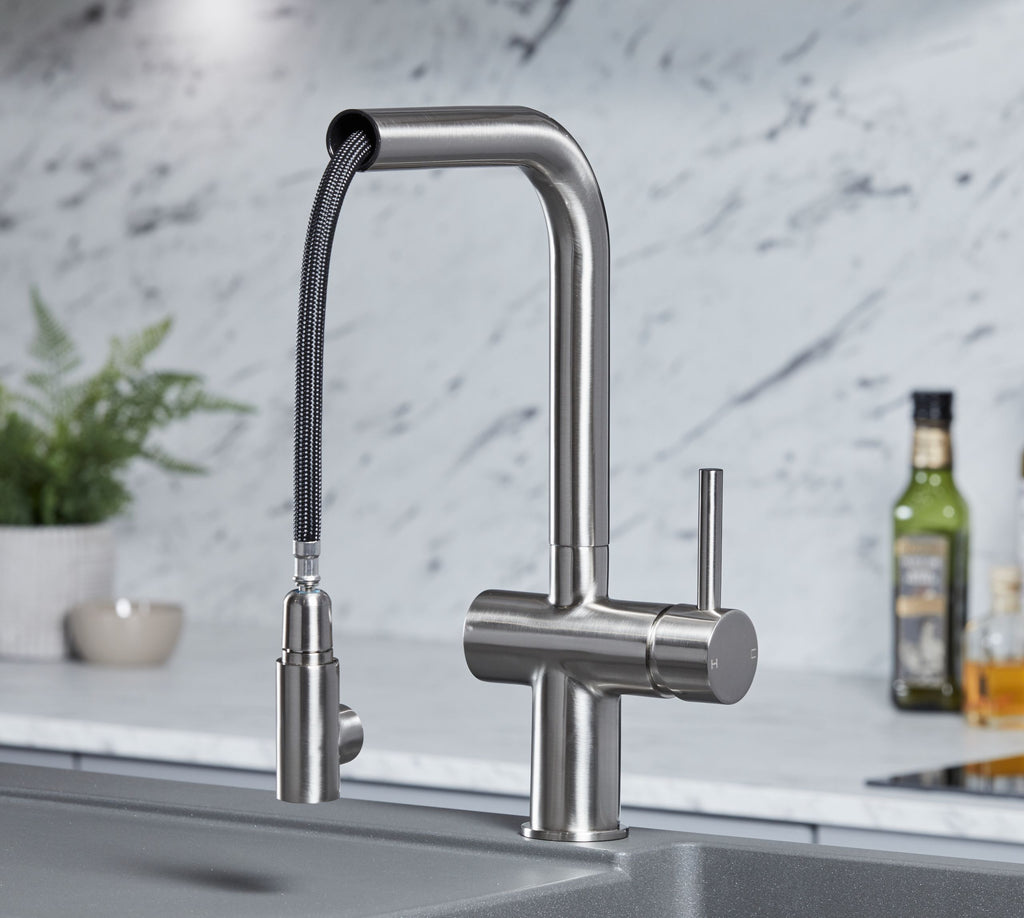 Ingleton L Shaped Single Lever Handle Pull Out - Brushed Nickel