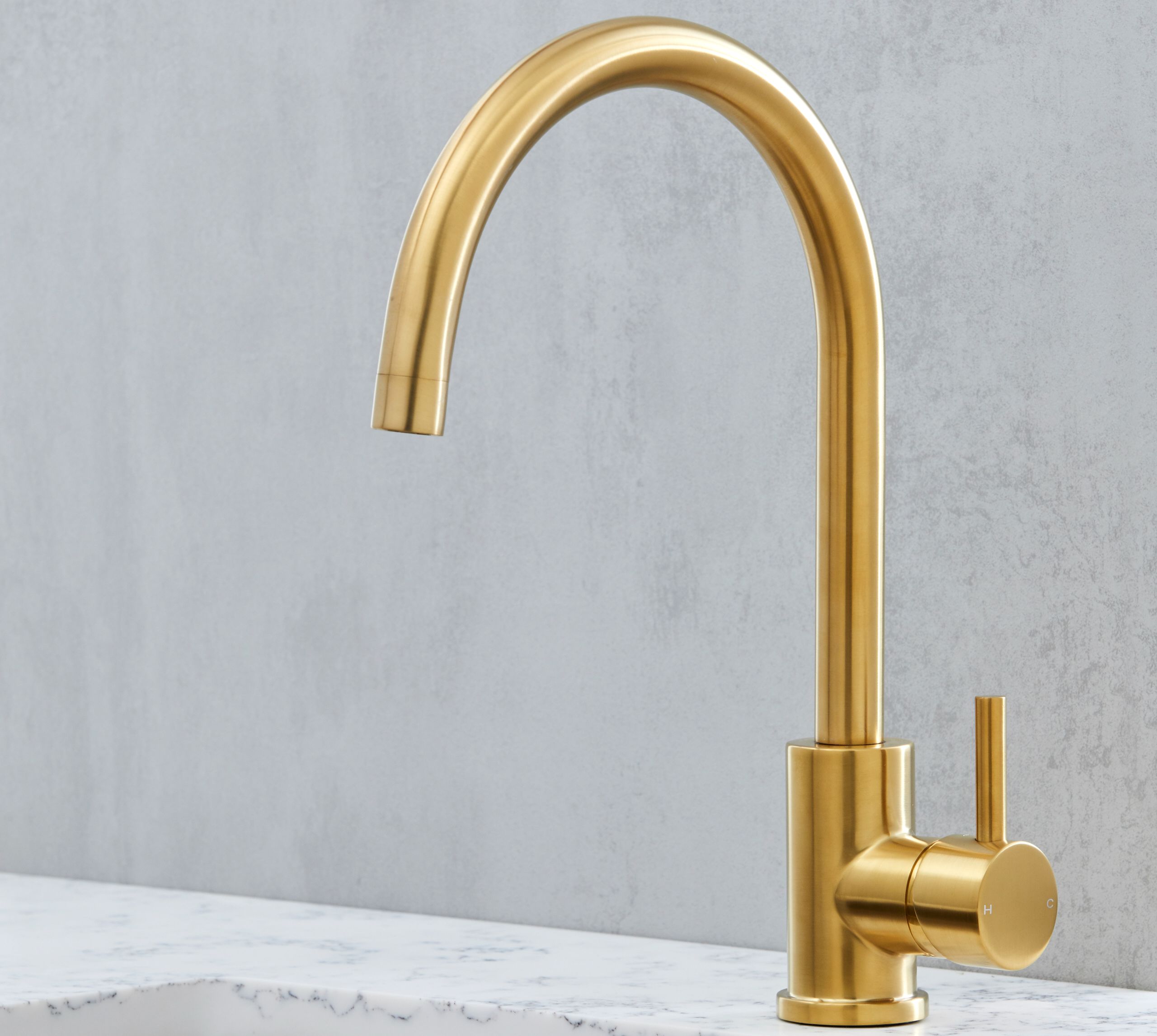Elera Single Lever Swan Neck Mono Bloc Tap - Brushed Brass