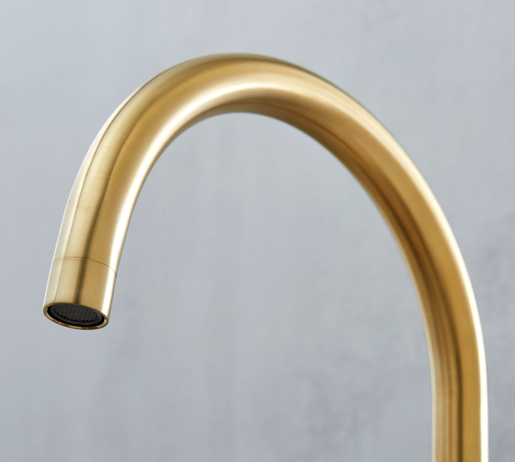 Elera Single Lever Swan Neck Mono Bloc Tap - Brushed Brass