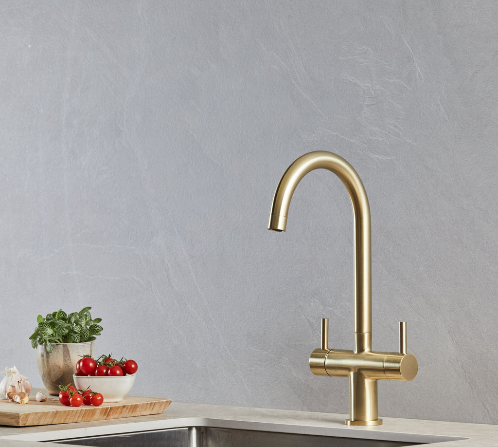 Elera Single Lever Swan Neck Mono Bloc Tap - Brushed Brass
