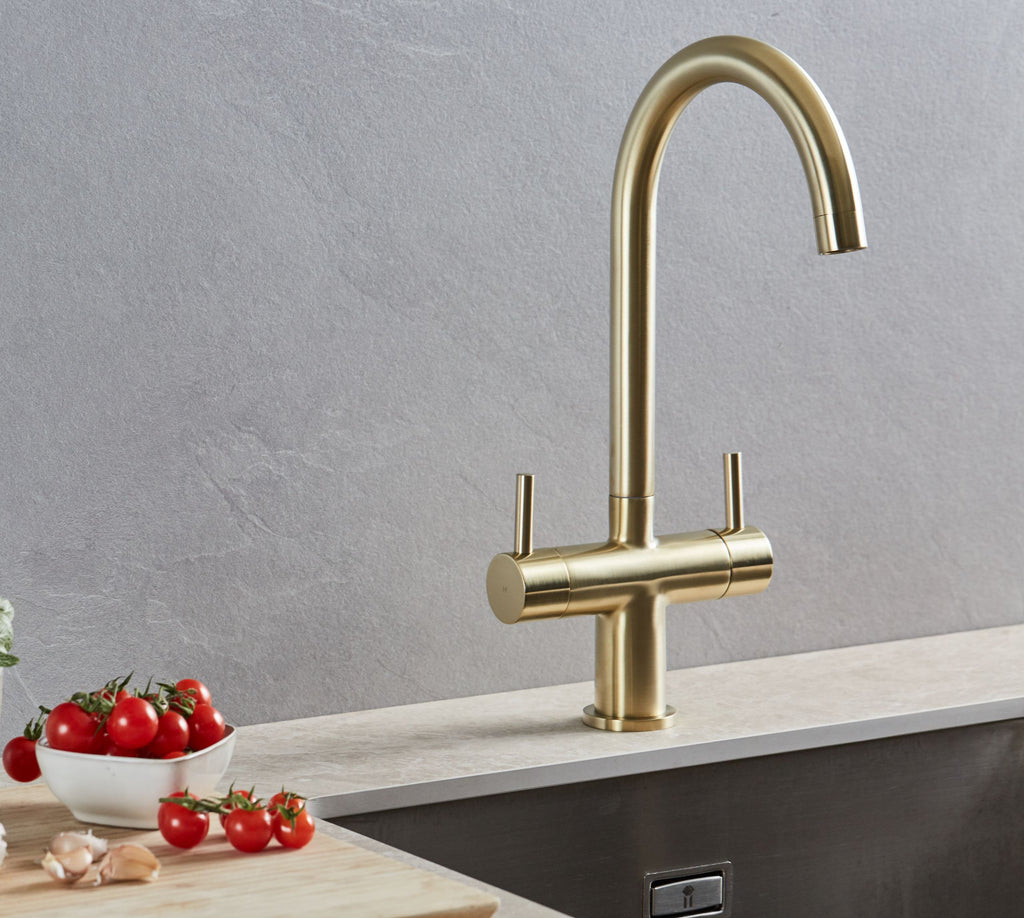 Elera Single Lever Swan Neck Mono Bloc Tap - Brushed Brass