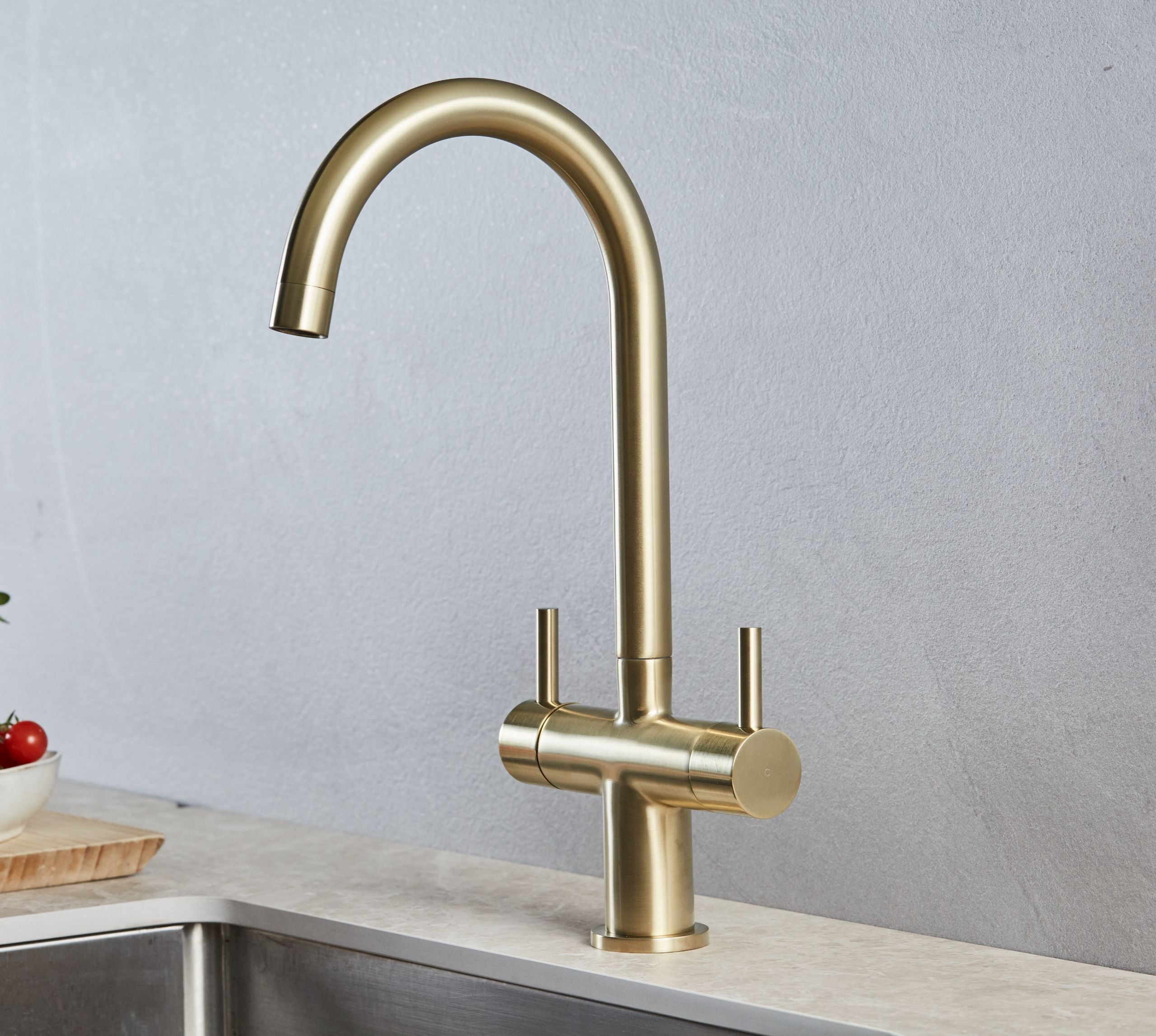 Elera Single Lever Swan Neck Mono Bloc Tap - Brushed Brass