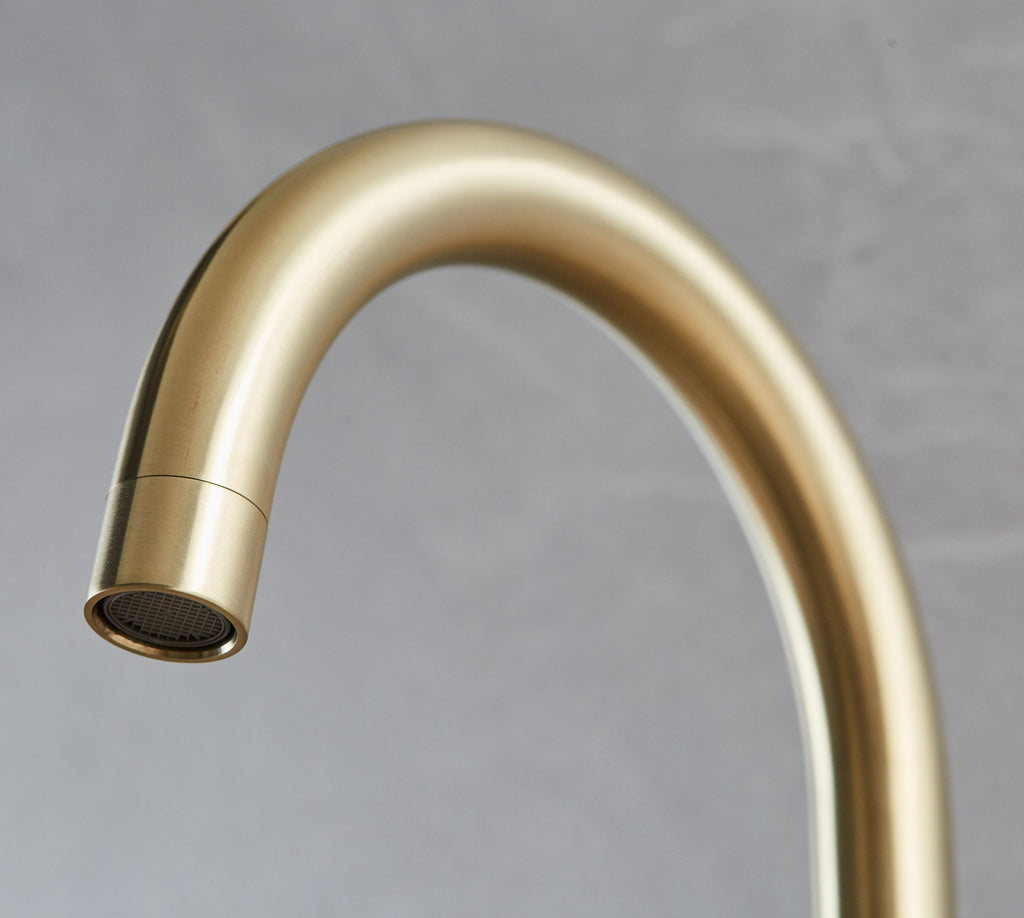 Elera Single Lever Swan Neck Mono Bloc Tap - Brushed Brass