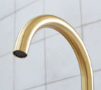 Imperial Twin Lever Traditional Style Swan Neck Mono Bloc Tap - Brushed Brass with White Levers