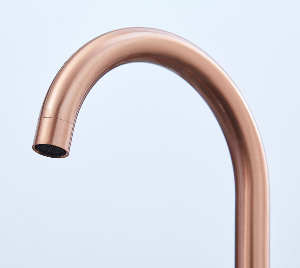 Imperial Twin Lever Traditional Style Swan Neck Mono Bloc Kitchen Tap - Copper with White Handles