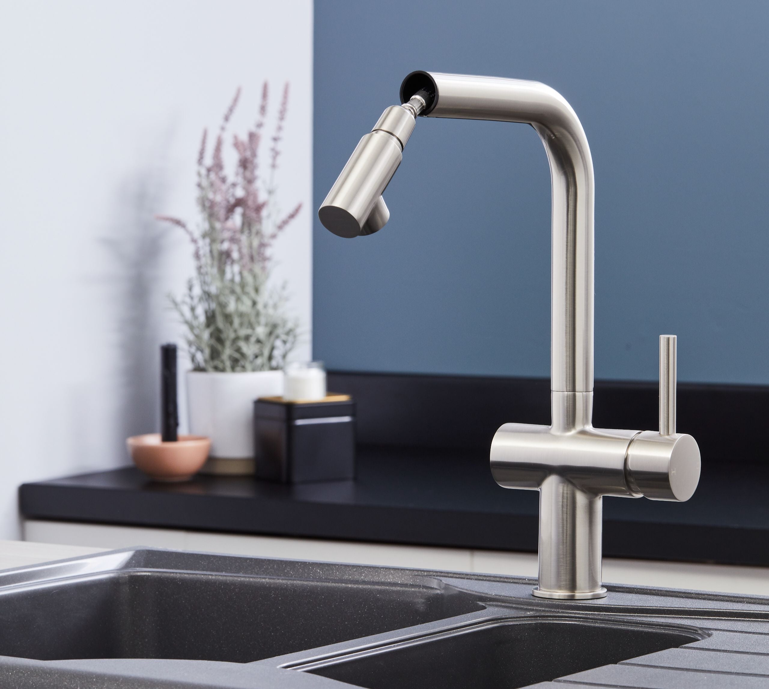 Ingleton L Shaped Single Lever Handle Pull Out - Brushed Nickel