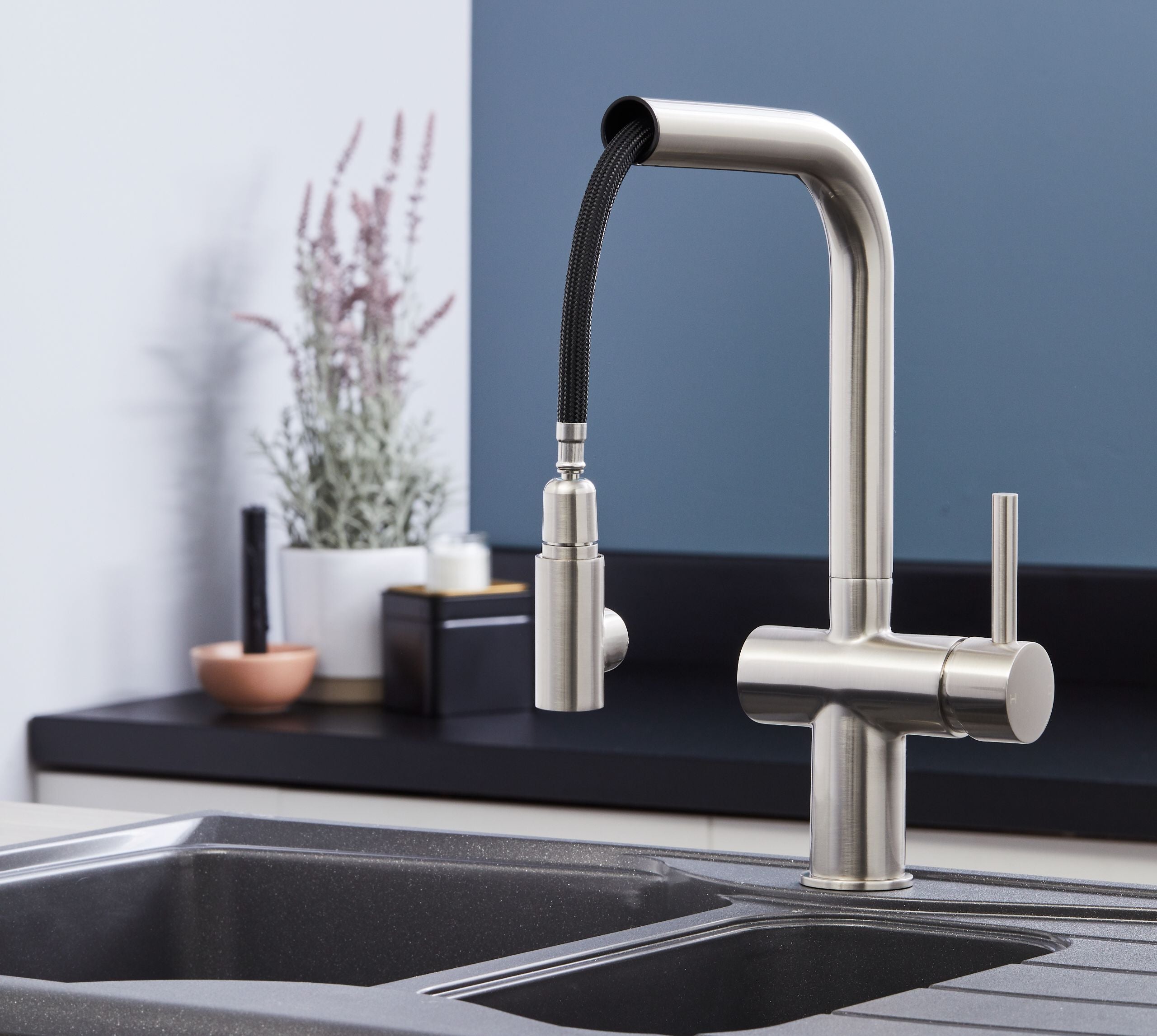 Ingleton L Shaped Single Lever Handle Pull Out - Brushed Nickel