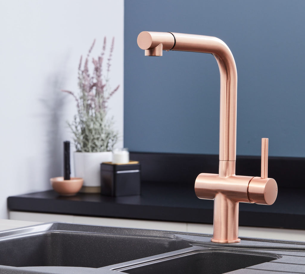 Ingleton L Shaped Single Lever Handle Pull Out - Copper