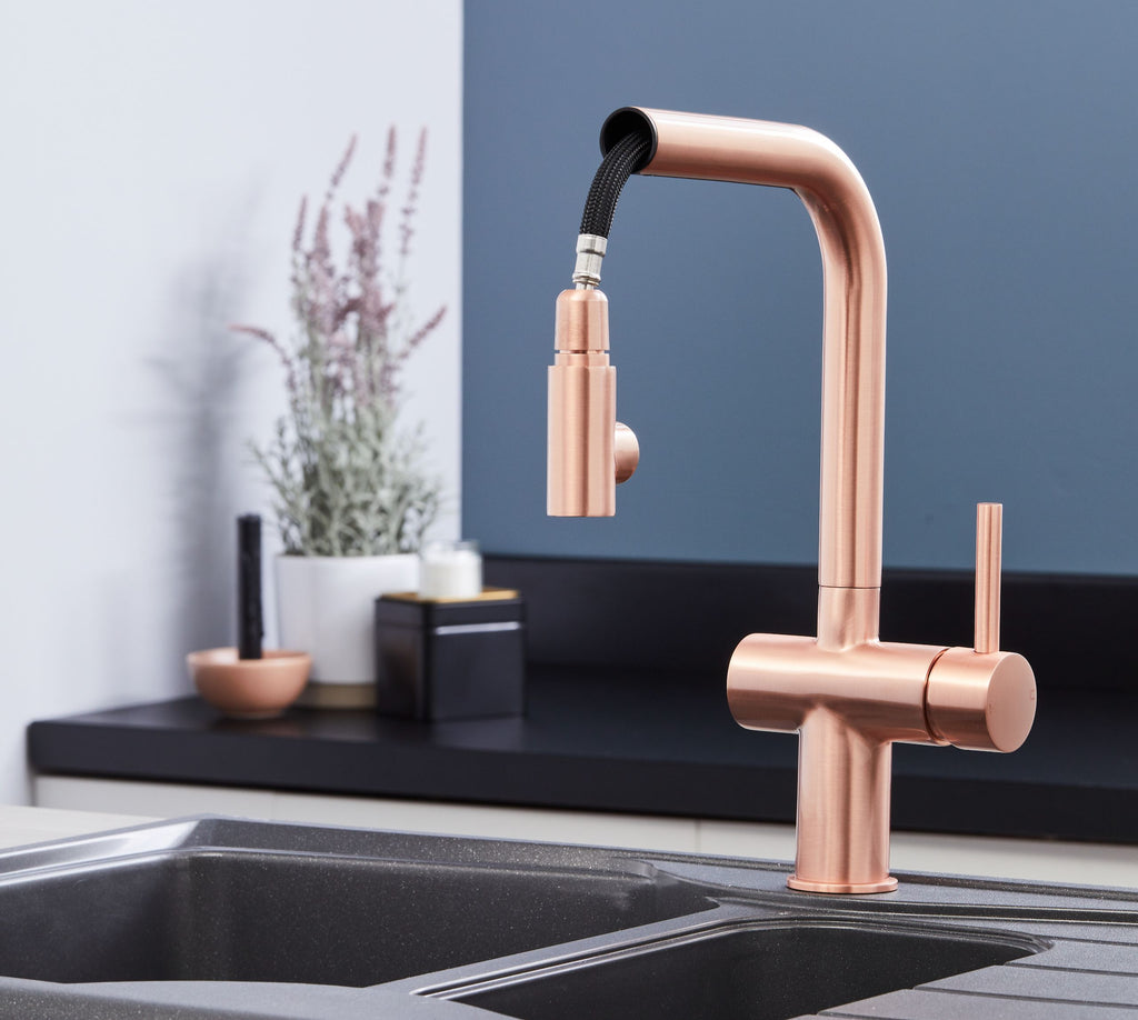 Ingleton L Shaped Single Lever Handle Pull Out - Copper