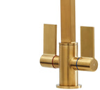 Ayton Mono Bloc with twin Flat Handles and Square spout - Brushed Brass