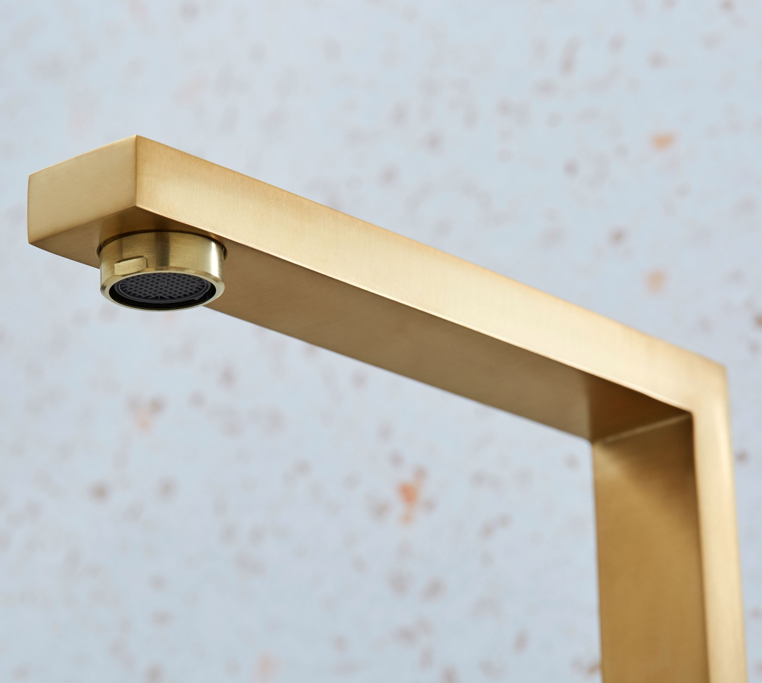 Ayton Mono Bloc with twin Flat Handles and Square spout - Brushed Brass