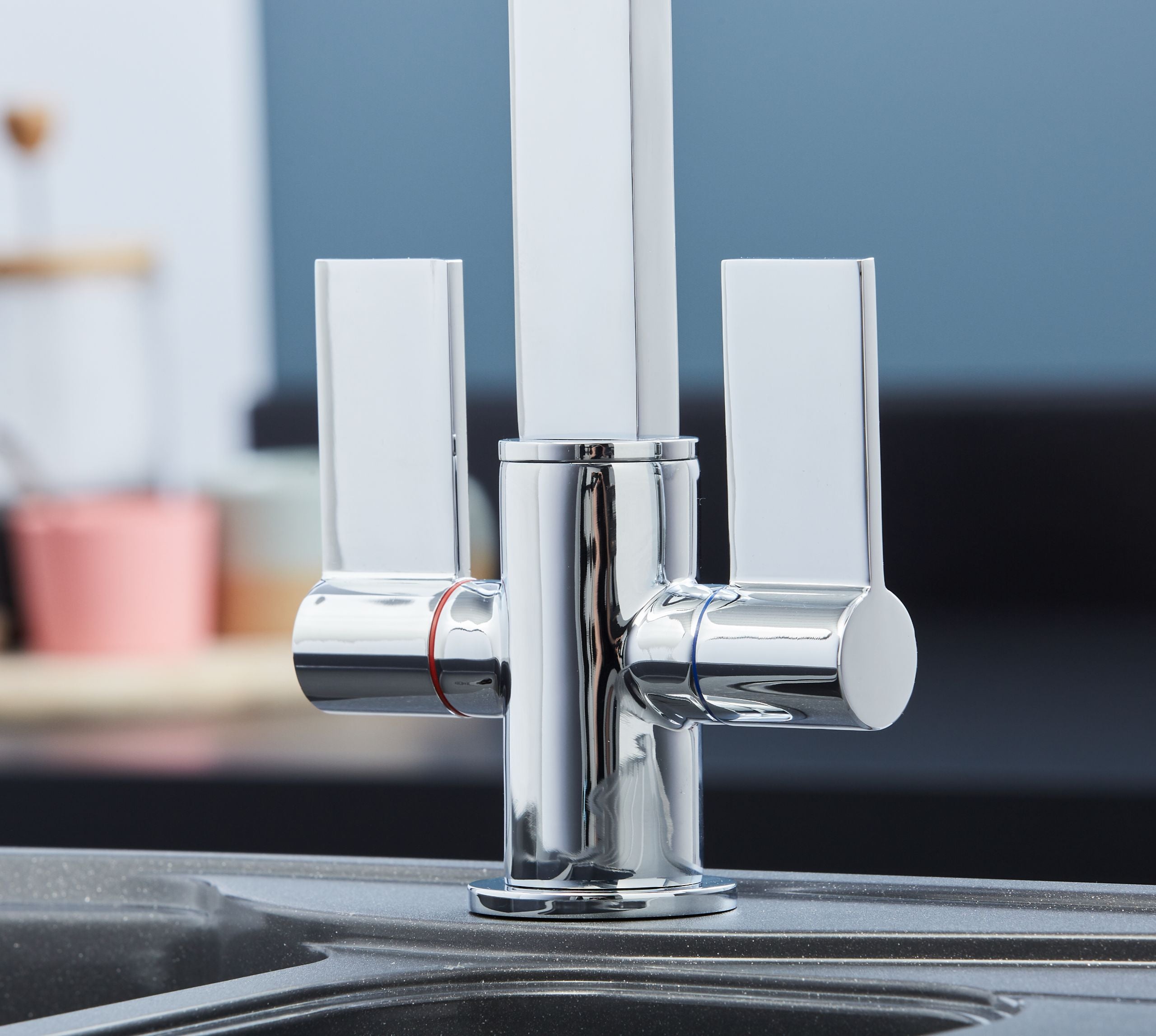 Ayton Mono Bloc Twin Flat Handle Square Spout - Chrome