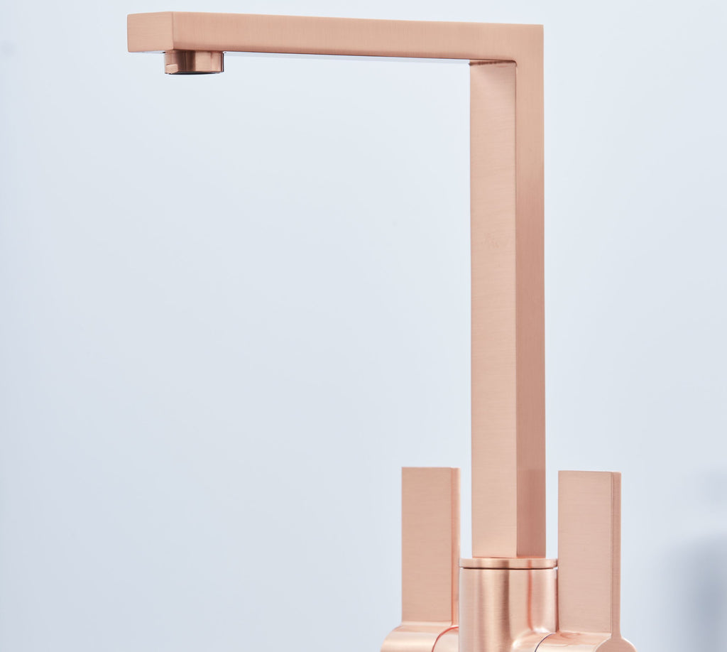 Ayton Mono Bloc Twin Flat Lever with Square Spout - Copper
