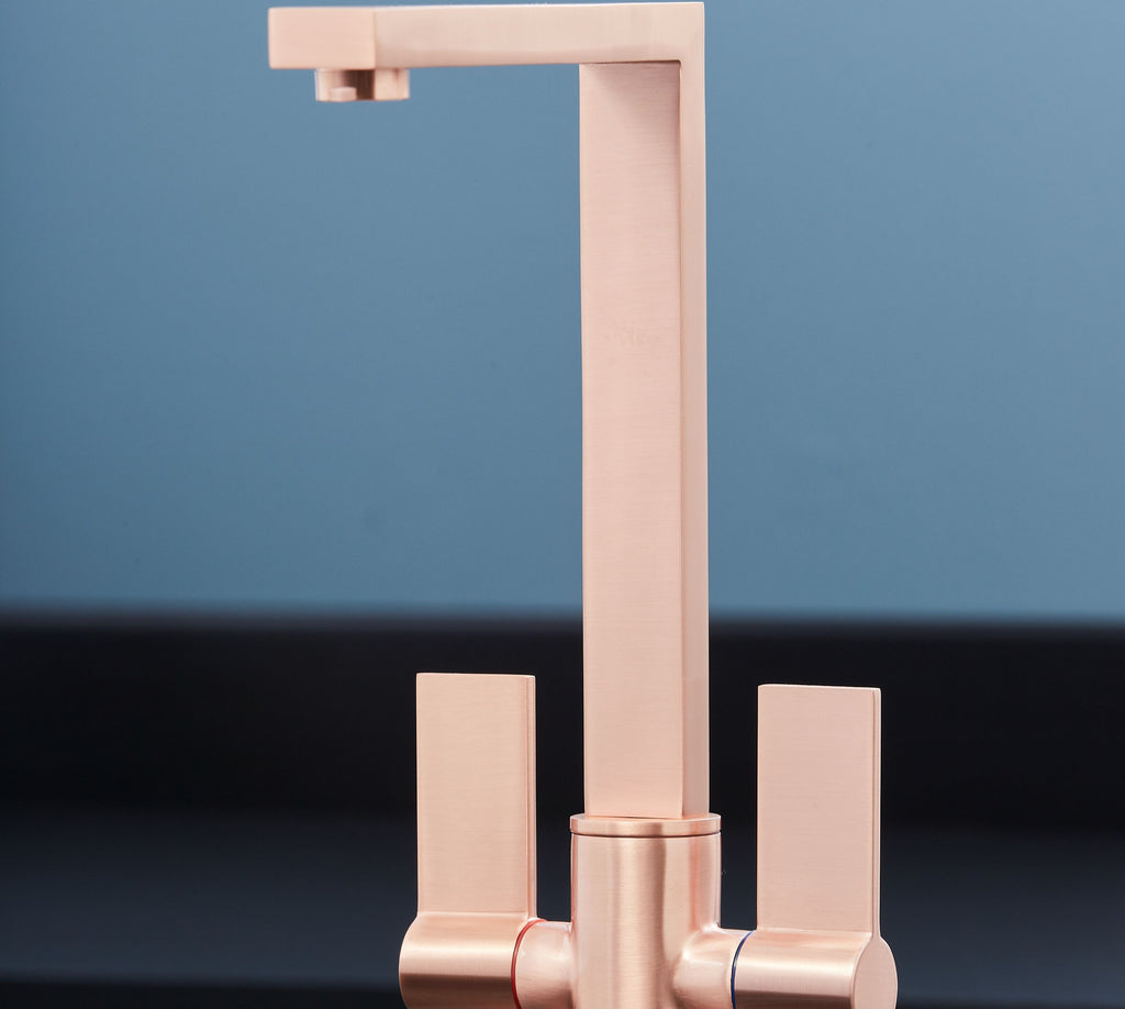 Ayton Mono Bloc Twin Flat Lever with Square Spout - Copper