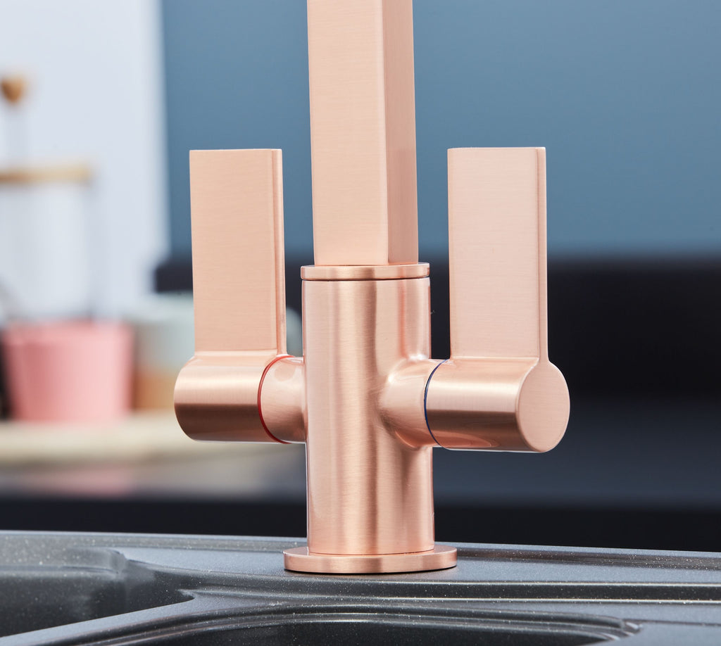 Ayton Mono Bloc Twin Flat Lever with Square Spout - Copper