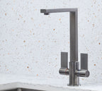 Ayton Mono Bloc with twin Flat Handles and Square spout - Gun Metal