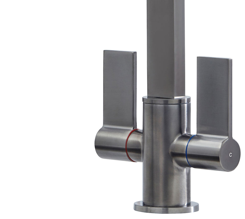 Ayton Mono Bloc with twin Flat Handles and Square spout - Gun Metal