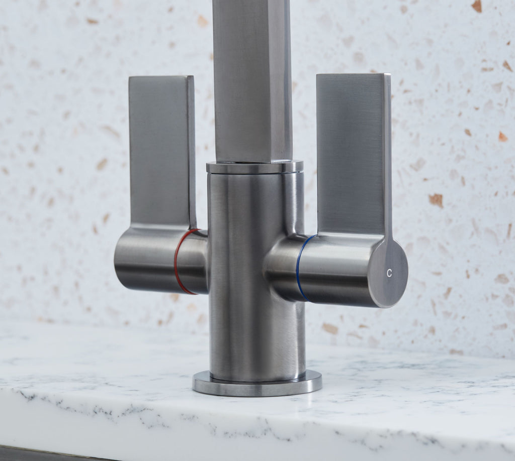 Ayton Mono Bloc with twin Flat Handles and Square spout - Gun Metal