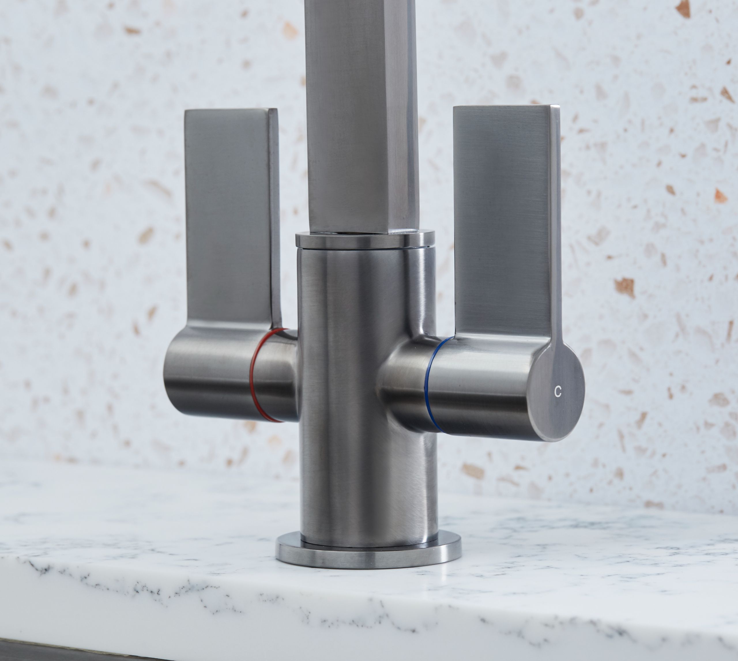 Ayton Mono Bloc with twin Flat Handles and Square spout - Gun Metal