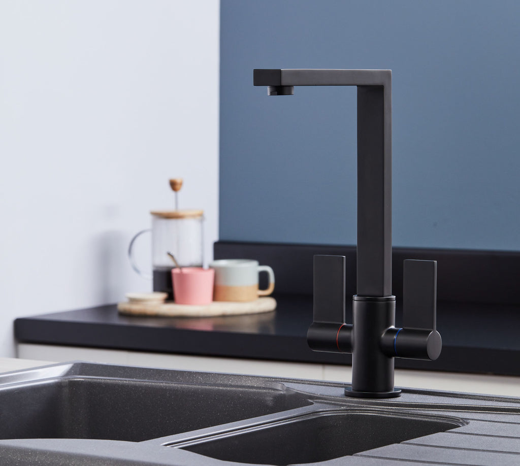 Ayton Mono Bloc Twin Flat Lever with Square Spout - Matt Black