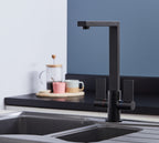 Ayton Mono Bloc Twin Flat Lever with Square Spout - Matt Black