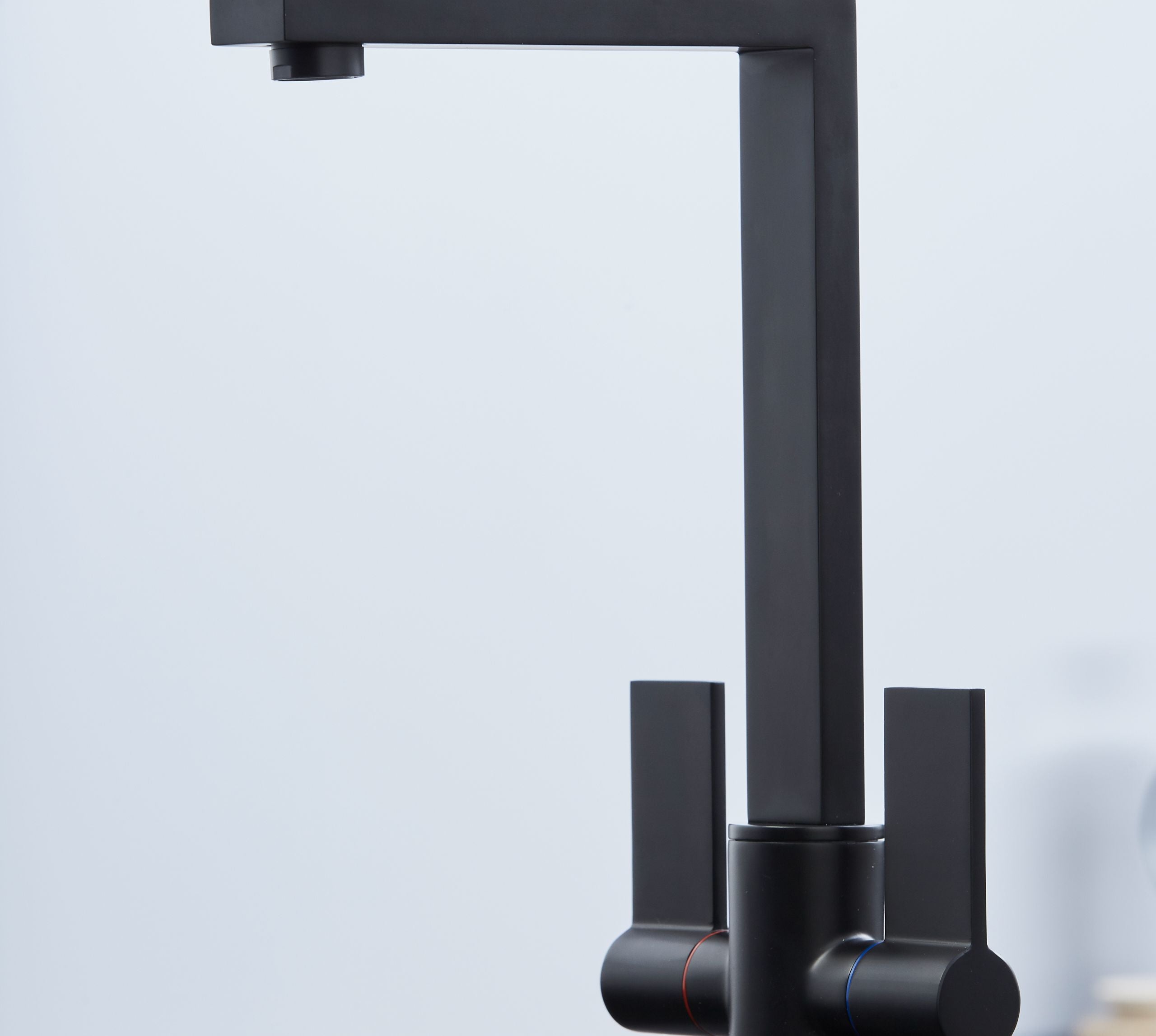 Ayton Mono Bloc Twin Flat Lever with Square Spout - Matt Black