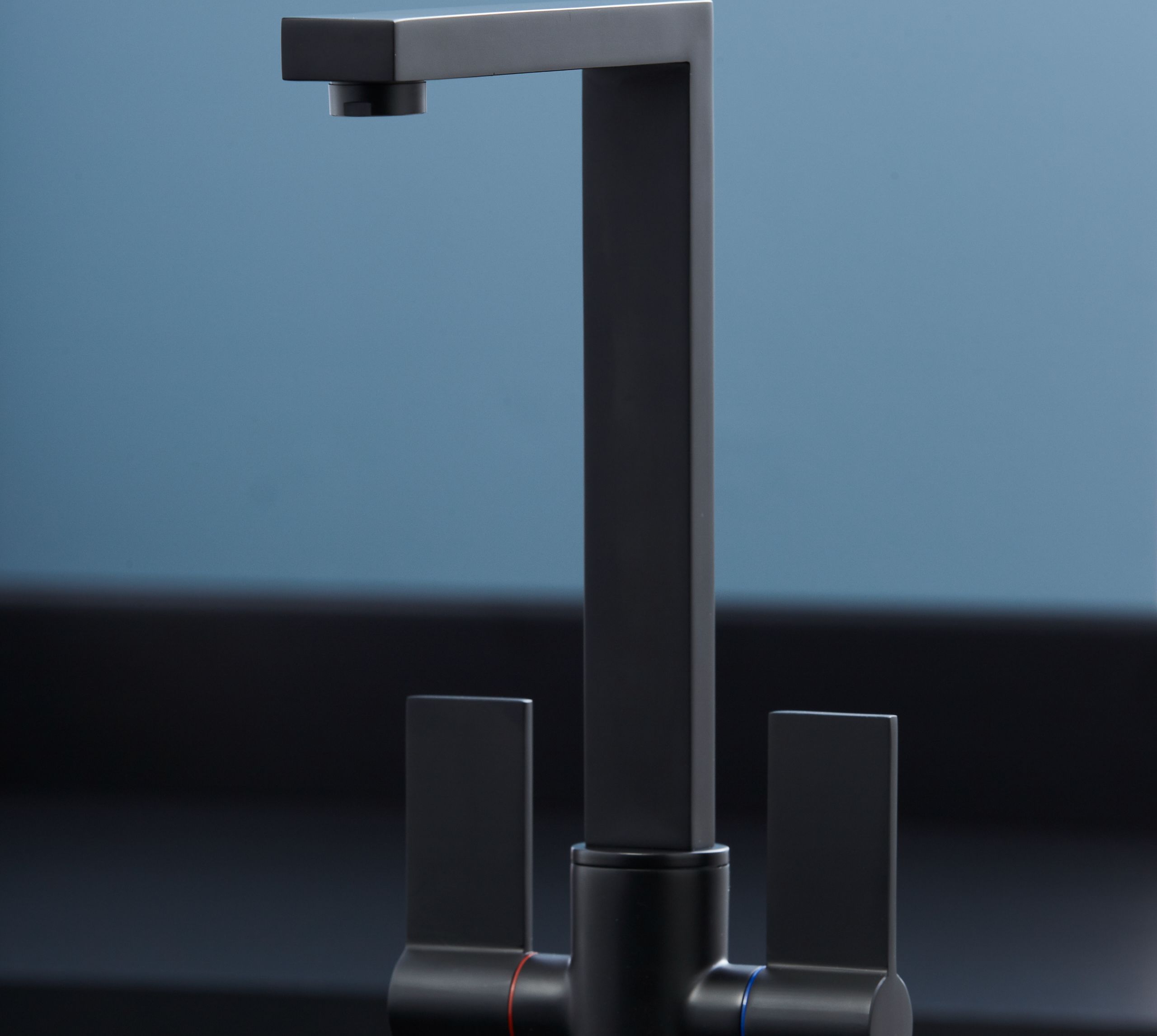 Ayton Mono Bloc Twin Flat Lever with Square Spout - Matt Black